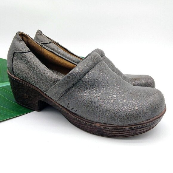 Born Shoes - Boc Born Concept Womens Silver Pebbled Slip On Clogs Mules Size 9 Comfort